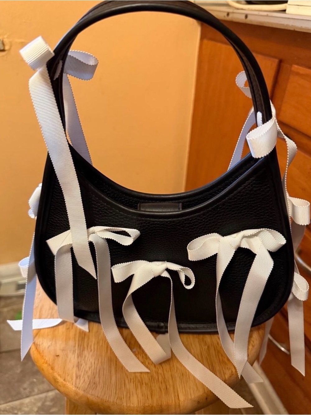 Coachtopia Ergo Black Ribbon-Accent Leather Shoulder Bag
